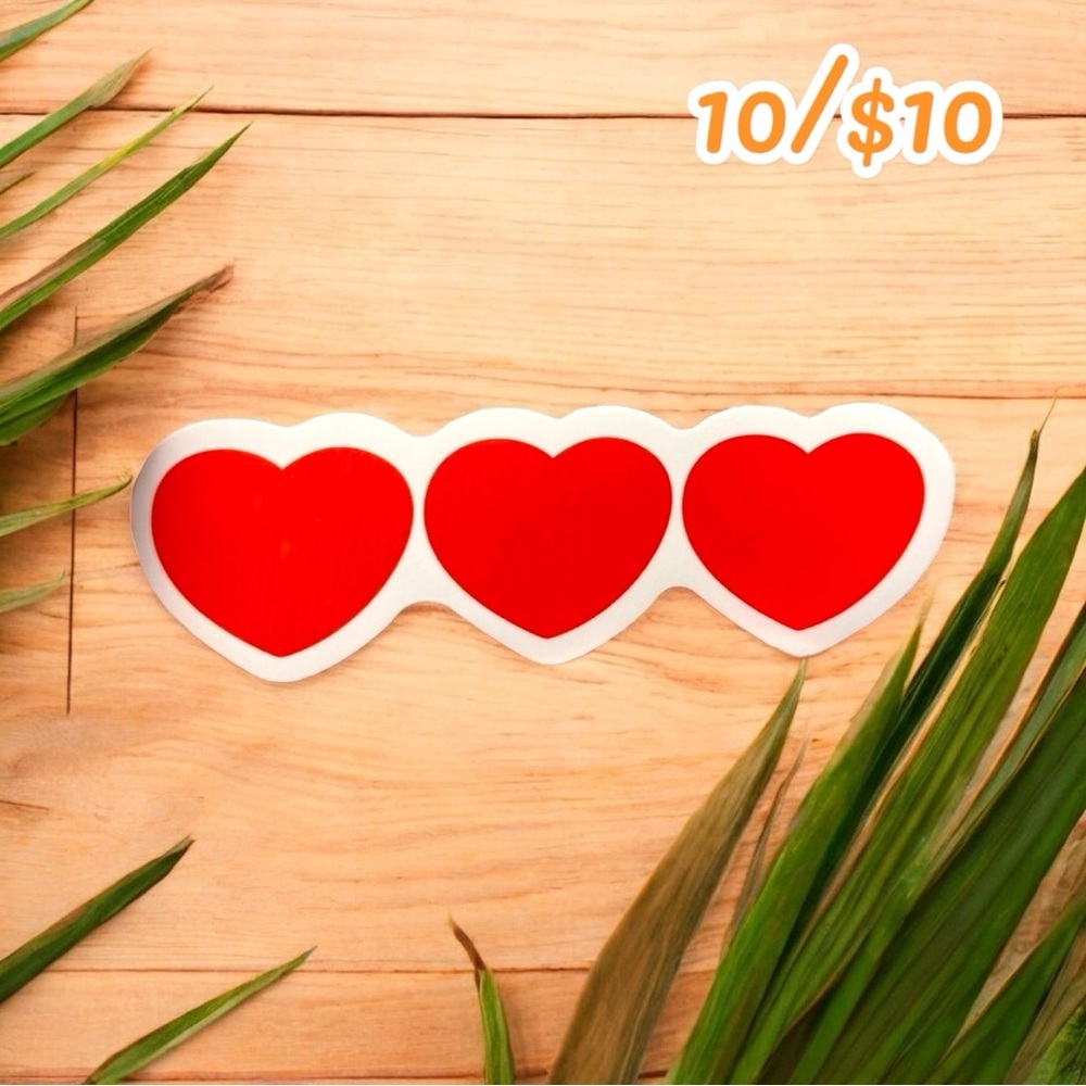 10 / $10 - Triple Red Hearts Sticker - Journal / Scrapbook